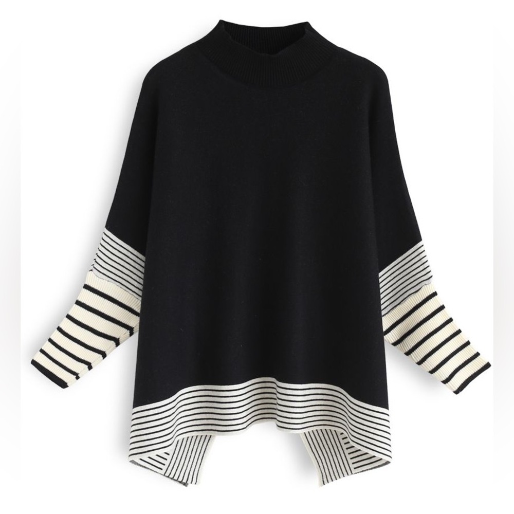 PINK LILY BLACK STRIPED OVERSIZE KNIT CAPE SWEATER - NWOT Size Small